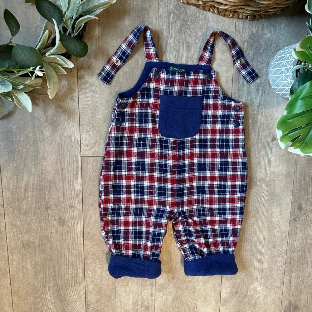 Vintage Children’s Place Baby Boy Flannel Fleece Lined Overalls